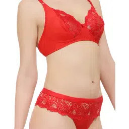AROUSY Coral Self Pattern Bra Panty Set image 4