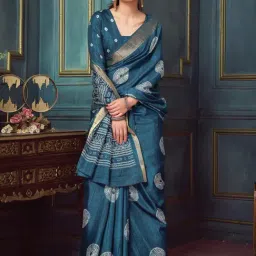 Saree Mall Navy Blue Silk Self Saree with Blouse Piece-picture-32