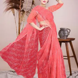 BAESD Bandhani Printed Organza Saree image 2