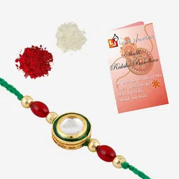LUCKY JEWELLERY Stone Studded Meenakari Rakhi image 3