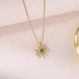 Ornate Jewels 925 Silver 18K Gold Plated Natural Emerald Floral Pendant with Chain-picture-24