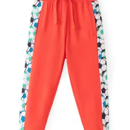 Babyhug Cotton Knit  Full Length Lounge Pant with Football Print - Red-picture-12