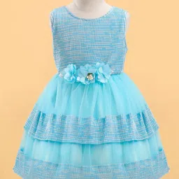 Enfance Sleeveless Floral Applique Layered Dress - Ferozi Blue image 1