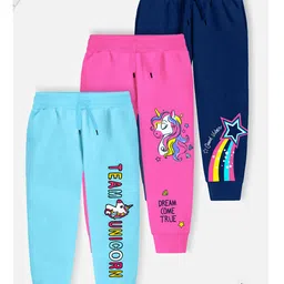 Trampoline Cotton Blend Pack Of 3 Unicorns Printed Track Pants - Sky Blue Pink & Blue-picture-23