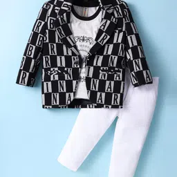 Dapper Dudes Full Sleeves Alphabets Printed Blazer With Tee & Pant Set - Black-picture-26