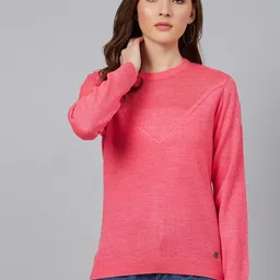 The Roadster Lifestyle Co Self Designed Self Design Round Neck Pullover Ribbed Sweater-image-70