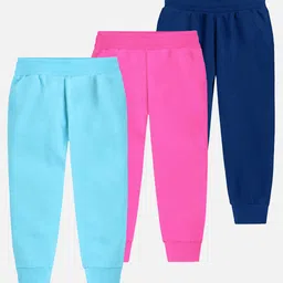 Trampoline Cotton Blend Pack Of 3 Unicorns Printed Track Pants - Sky Blue Pink & Blue image 3