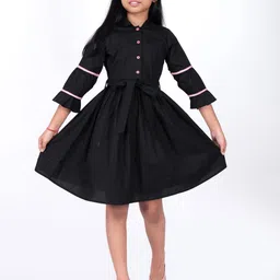 CHARMGAL Girls Shirt Collar Cotton Fit & Flare Above Knee Dress-image-10