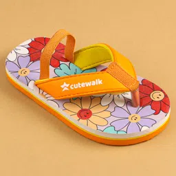 Cute Walk by Babyhug Slip On Floral Printed Flip Flops with Back Strap Closure - Orange image 3