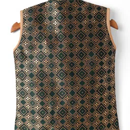 Dapper Dudes Sleeveless Ethnic Embroidered Kurta Dhoti Set - Dark Green image 3