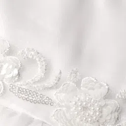 Bluebell Tissue Woven Sleeveless Party Frock With Floral Applique & Pearl Detailing - Off White image 3