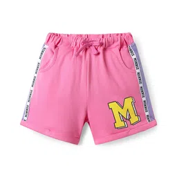 Pine Kids Disney Single Jersey Knit Half Drop Shoulder Sleeves Oversized T-Shirt & Cut & Sew Shorts Set With Minnie Mouse & Family Graphics - Pink image 4