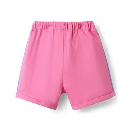 Pine Kids Disney Single Jersey Knit Half Drop Shoulder Sleeves Oversized T-Shirt & Cut & Sew Shorts Set With Minnie Mouse & Family Graphics - Pink image 5