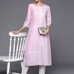 Varanga Women Pink & White Ethnic Motifs Printed Kurta image 1