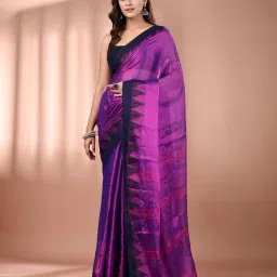 CHARUKRITI Purple Blended Solid Saree With Unstitched Blouse image 1