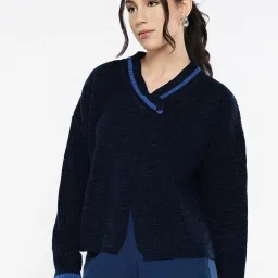 RAREISM Navy Acrylic Solid Long Sleeves Shrug image 1