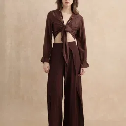 RAREISM Brown Viscose Blend Solid Long Sleeves Shrug image 1