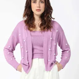 RAREISM Purple Viscose Embellished Long Sleeves Sweater image 1