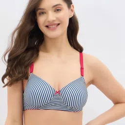 Clovia Blue Full Coverage Wireless Striped T-Shirt Bra image 1