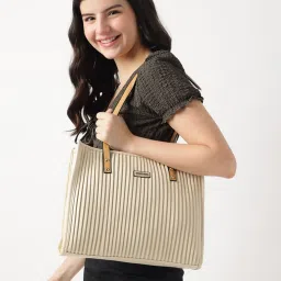 Fastrack MTO MTS Beige Textured Medium Tote Handbag image 1
