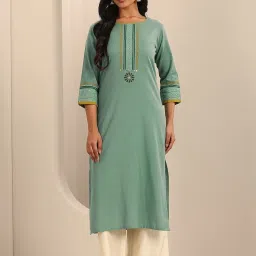 Libas Blue Cotton Regular Fit Printed Kurtas image 1