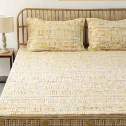 House This Sanchi Yellow 180 TC Cotton Bed Sheet with Pillow Covers image 1