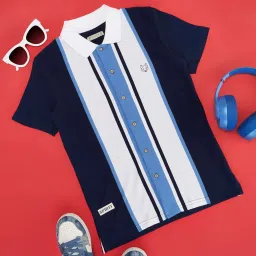 Pantaloons Junior Kids Navy & White Cotton Striped Shirt image 1