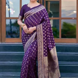 Satrani Purple Woven Saree With Unstitched Blouse image 1