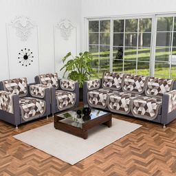 RUBOXA White & Grey Printed Velvet Sofa Cover With Arms-picture-19