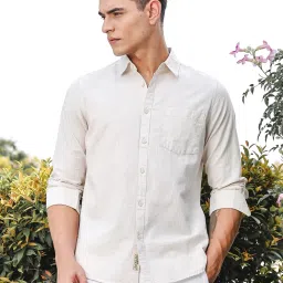 Thomas Scott Beige Linen Slim Fit Texture Shirt image 1