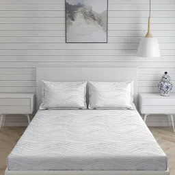 Layers Panchatatva Printed Grey 140 TC Cotton Double Bed Sheet with 2 Pillow Covers image 1