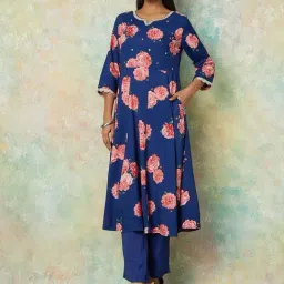 Melange by Lifestyle Blue Printed Kurta Pant Set-picture-20