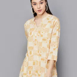 Melange by Lifestyle Yellow Rayon Printed Kurti image 1