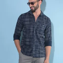 Crimsoune Club Navy Blue Cotton Slim Fit Printed Shirt image 1