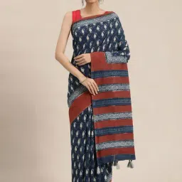 Geroo Jaipur Blue & Brown Printed Saree Without Blouse-picture-23