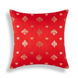 Home4U Bani Red & Gold Poly Dupion Cushion Cover - Set of 1-picture-38