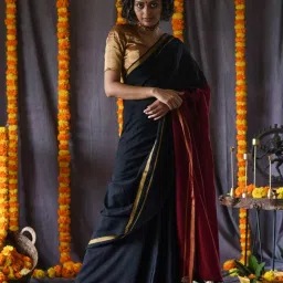Suta Black Plain Saree with Unstitched Blouse image 1