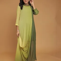 Zari Jaipur Green Georgette Colourblocked Kurta image 1