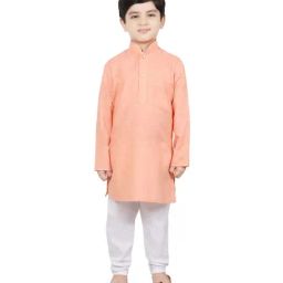 SG Yuvraj Kids Peach & White Cotton Full Sleeves Kurta Set-picture-17
