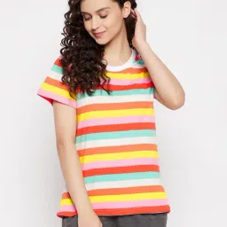 Clovia Multicolor Cotton Striped T-Shirt-image-19
