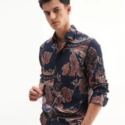 Rare Rabbit Blue Viscose Paisley Regular Fit Casual Shirt-picture-27