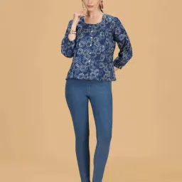 Cotton Culture Indigo Cotton Floral Short Kurti-image-45