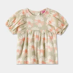 R&B Kids Light Green Floral Regular Fit Top & Shorts Set image 3