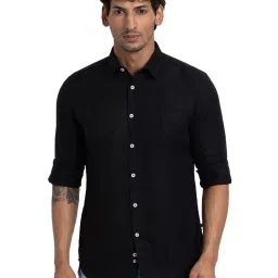 Parx Black Linen Slim Fit Shirt image 1