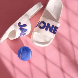 Jack & Jones Men's SMU Bright White Contrast Logo PU Pool Slides image 1