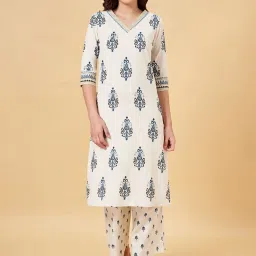 Rangmanch by Pantaloons White Cotton Printed Straight Kurta image 1