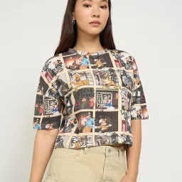 People By Pantaloons Multi Cotton Boxy Fit Printed T-Shirt image 1