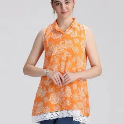 Cotton Culture Orange Cotton Floral Short Kurti-image-43