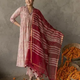 Akiso Reet Maroon Cotton Chanderi Leheriya Dupatta image 1