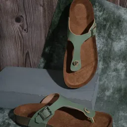 Mozafia Women's Green T-Strap Sandals image 1